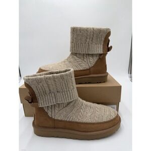 Women's UGG Classic Mini Cabelle Chestnut Suede/Knit Boot Sz 7 New In Box
